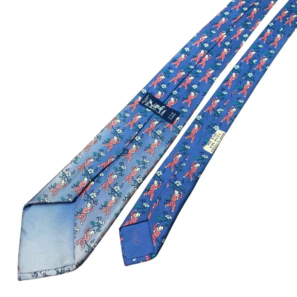Rare Vintage Hermes Novelty Silk Tie Asian Floral Motif 7238 MA France Luxury